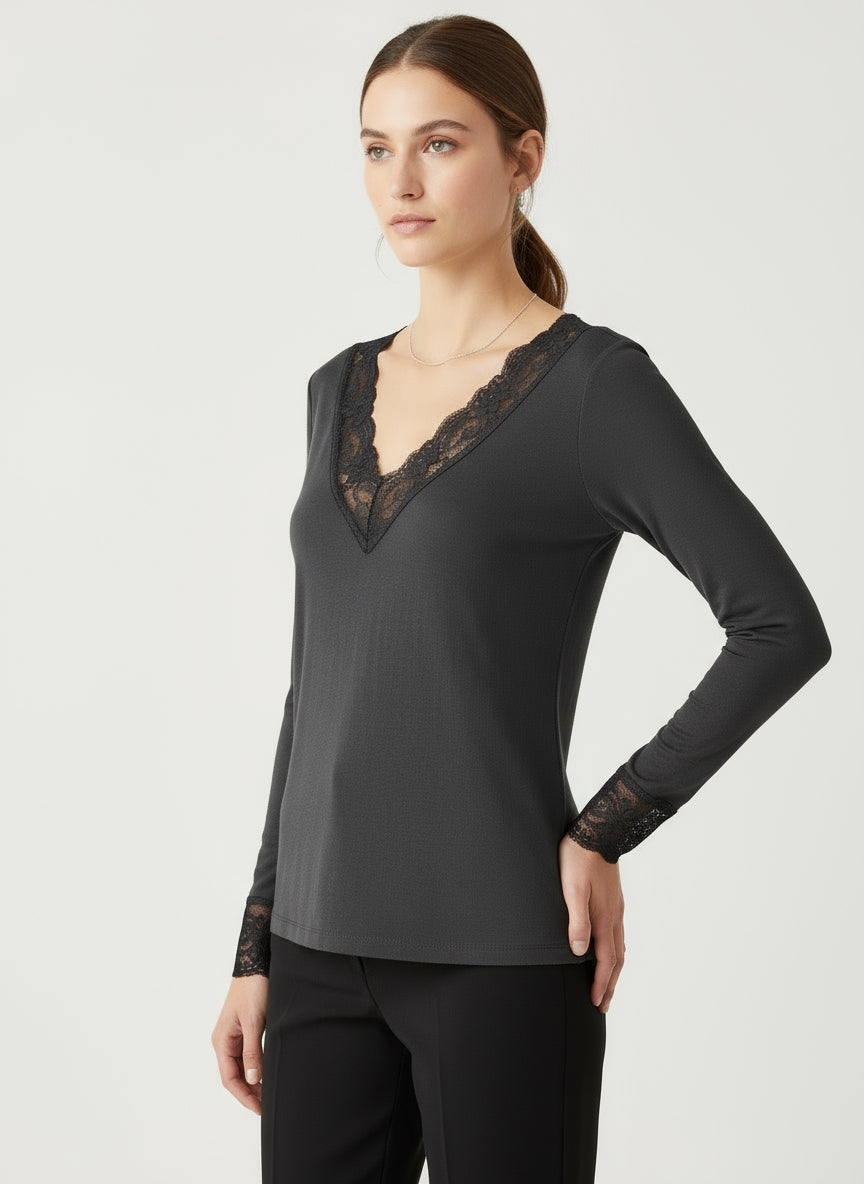 Shirt Langarm Kaschmir schwarz