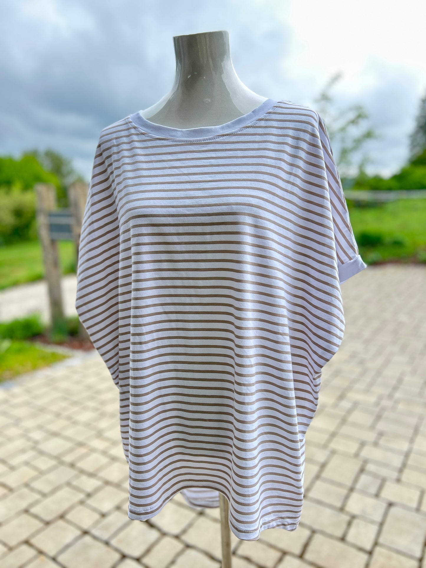 T-Shirt Streifen weiß beige