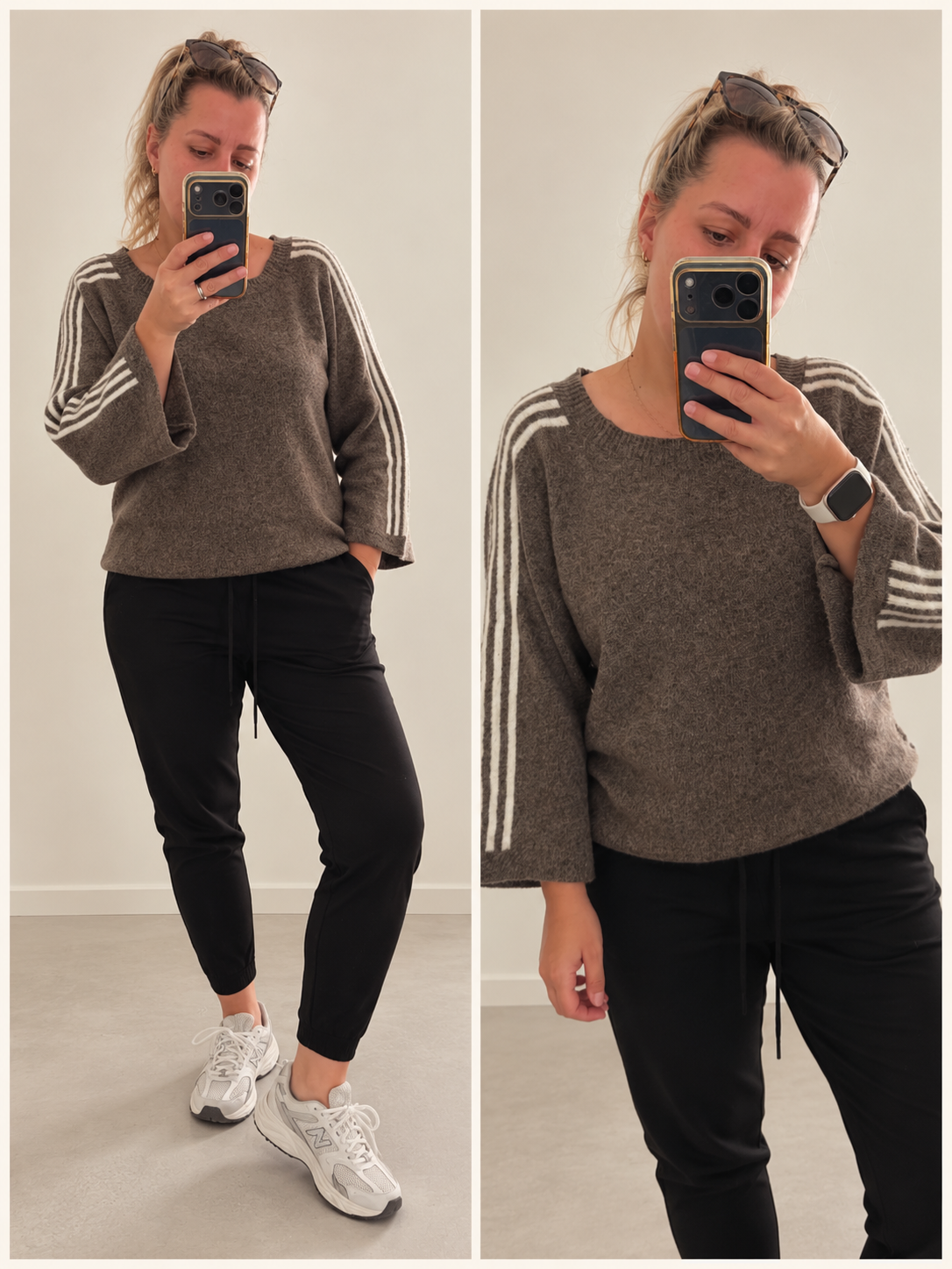 Strickpullover Rundhals Taupe