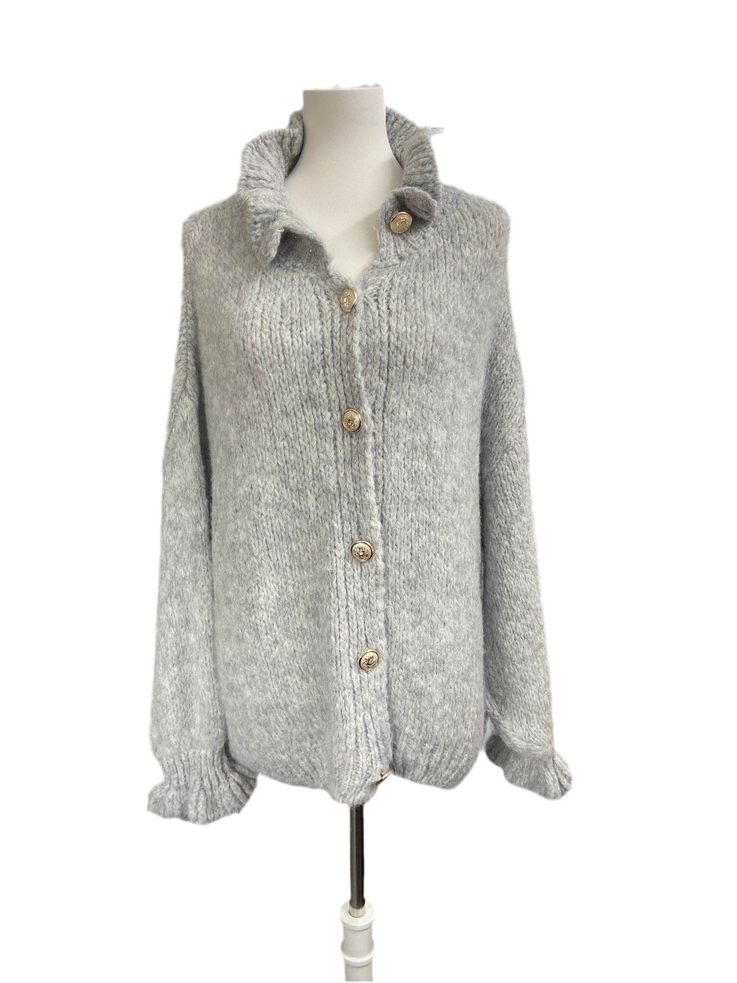 Cardigan mit Blumen Kragen hellgrau