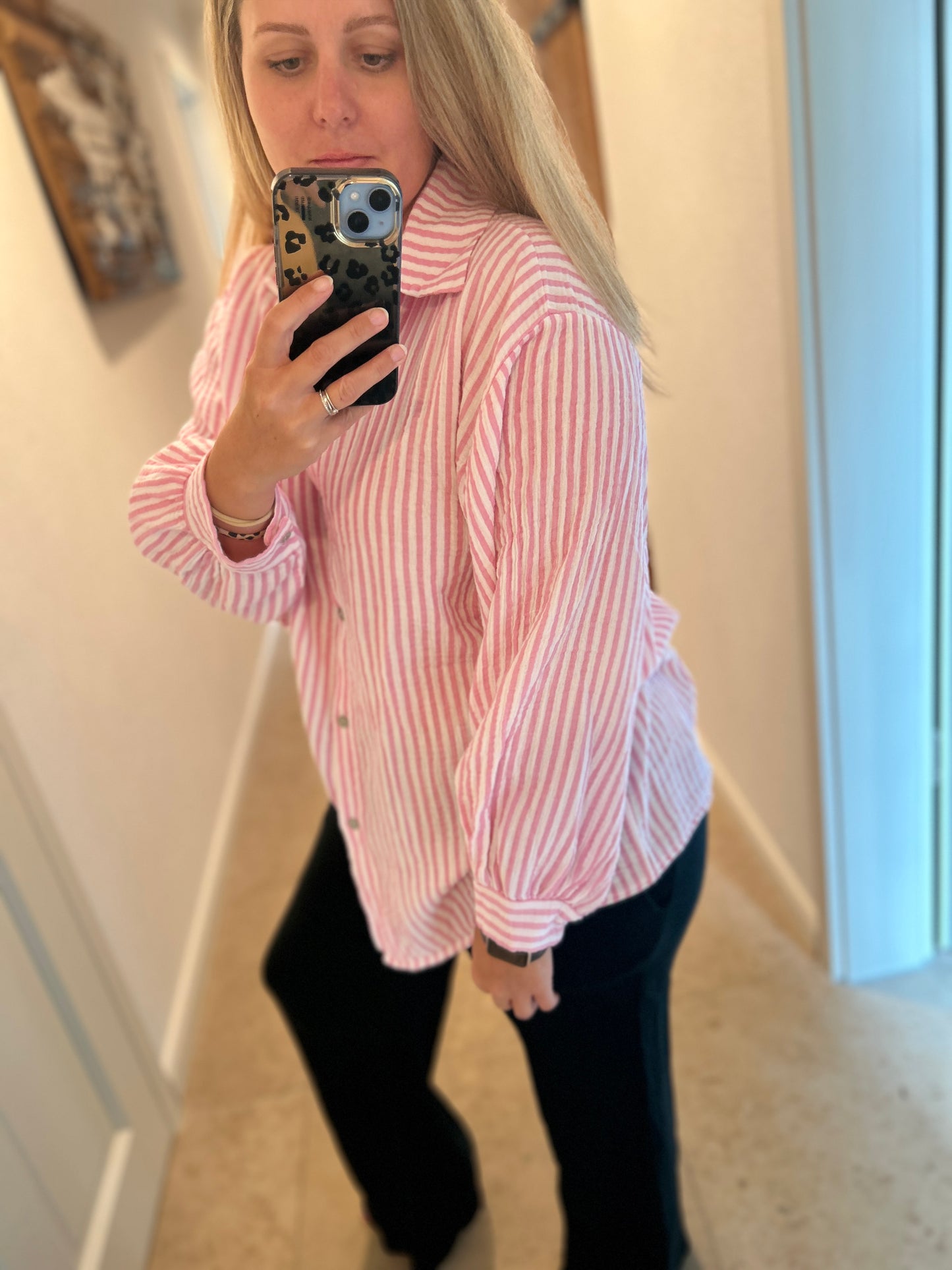 Bluse Musselin Streifen rosa