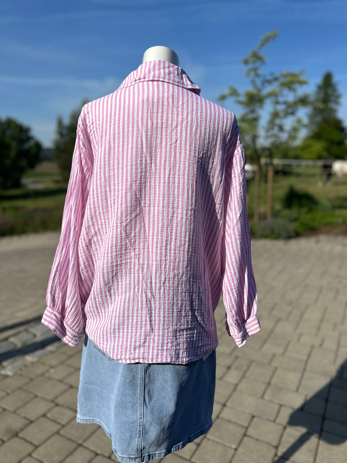 Bluse Musselin Streifen rosa