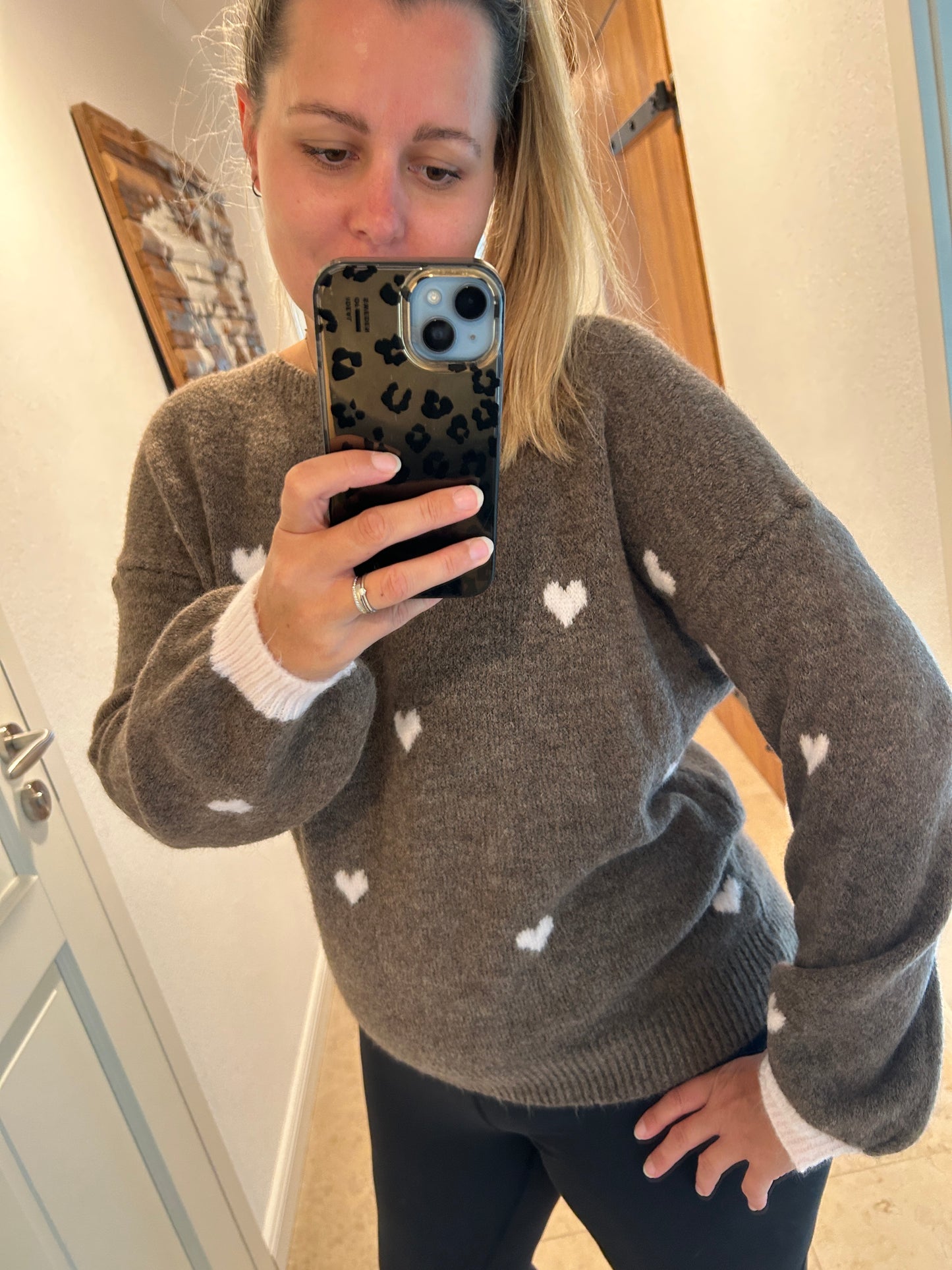 Pullover Herz braun puder