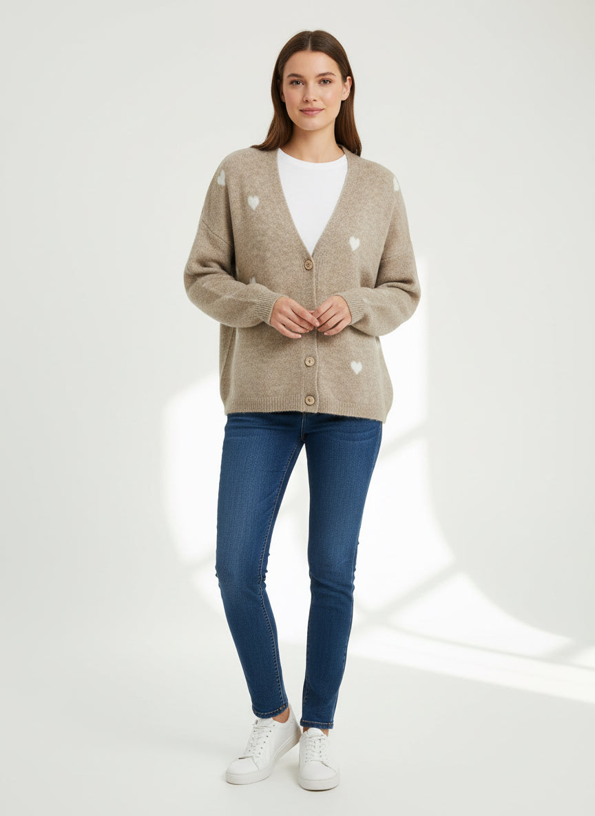 Cardigan Taupe Herzen