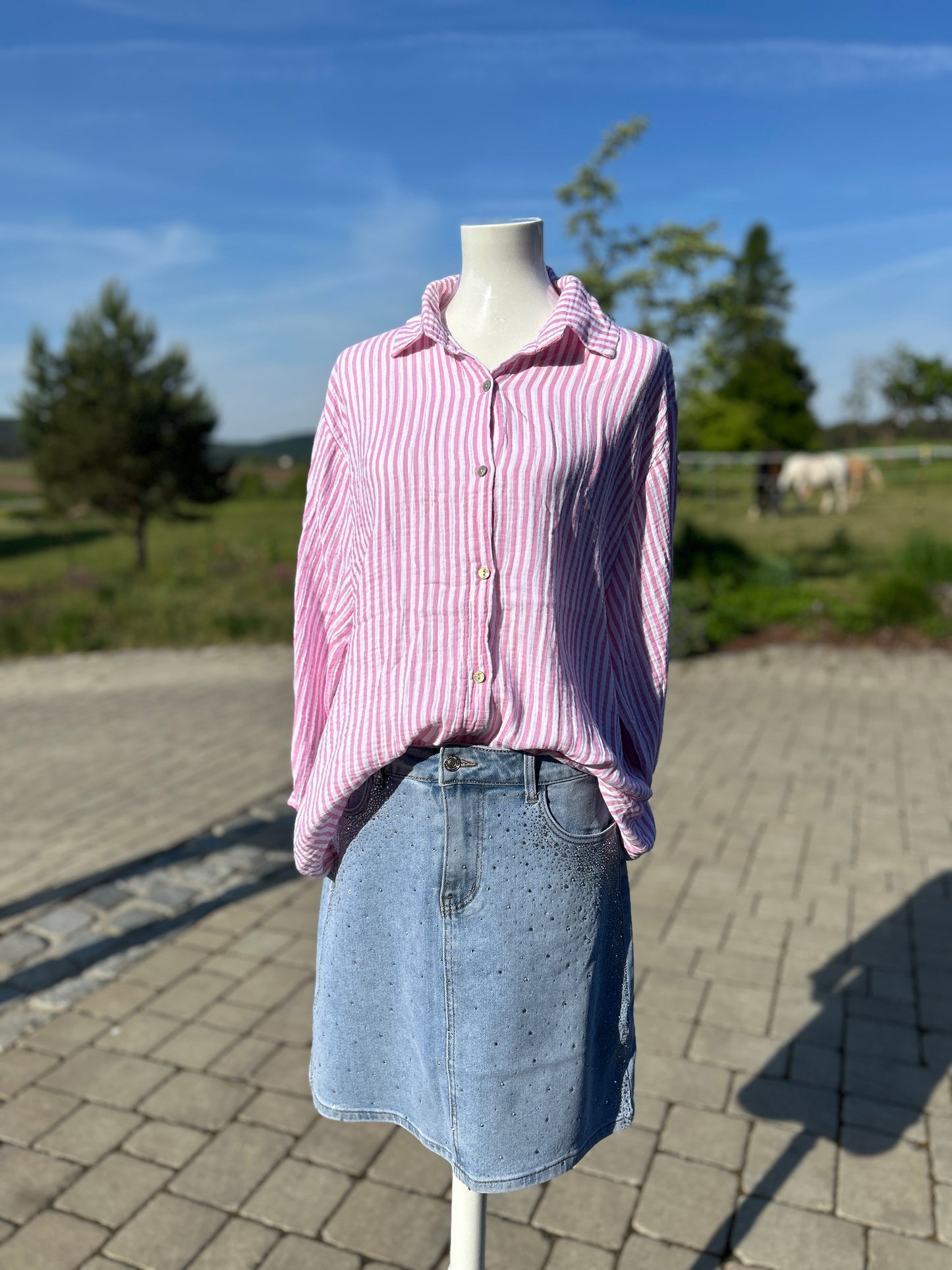 Bluse Musselin Streifen rosa