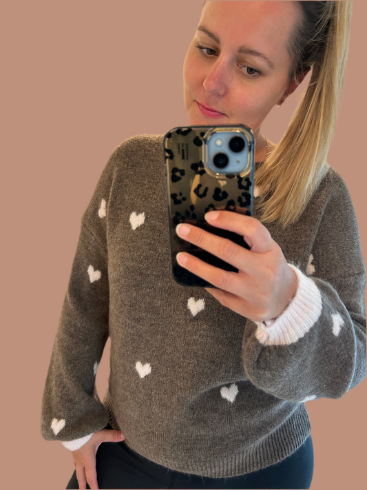Pullover Herz braun puder