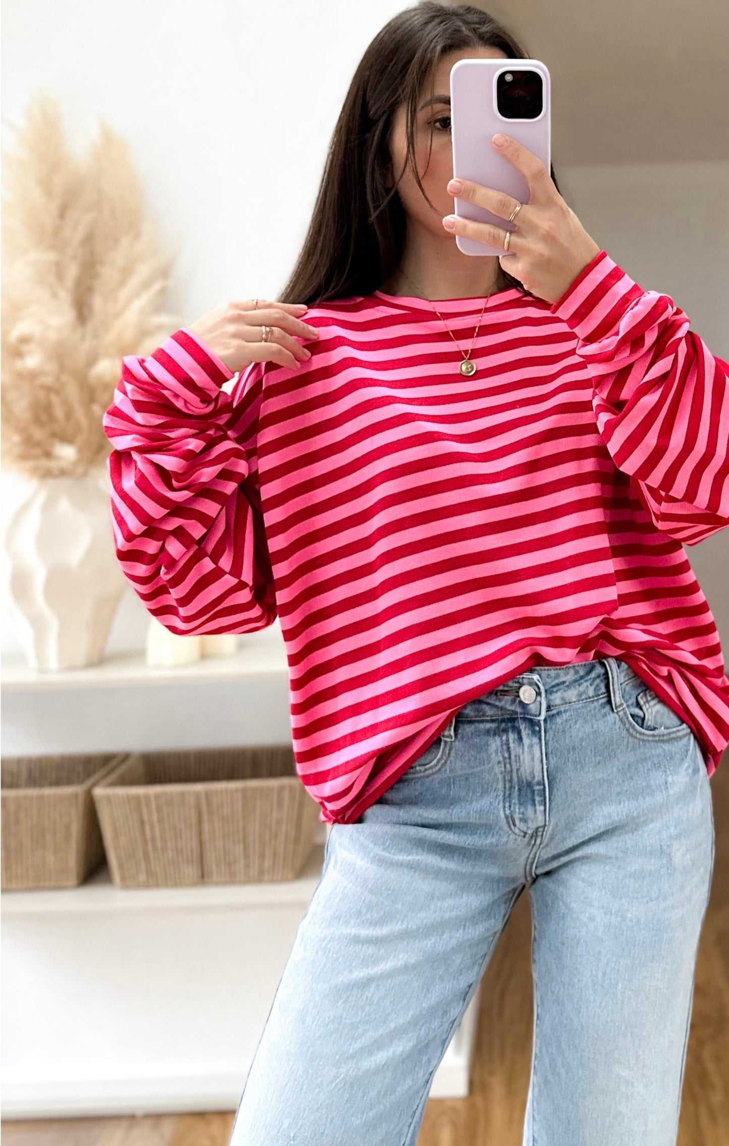 Pullover Sweat Streifen pink rot