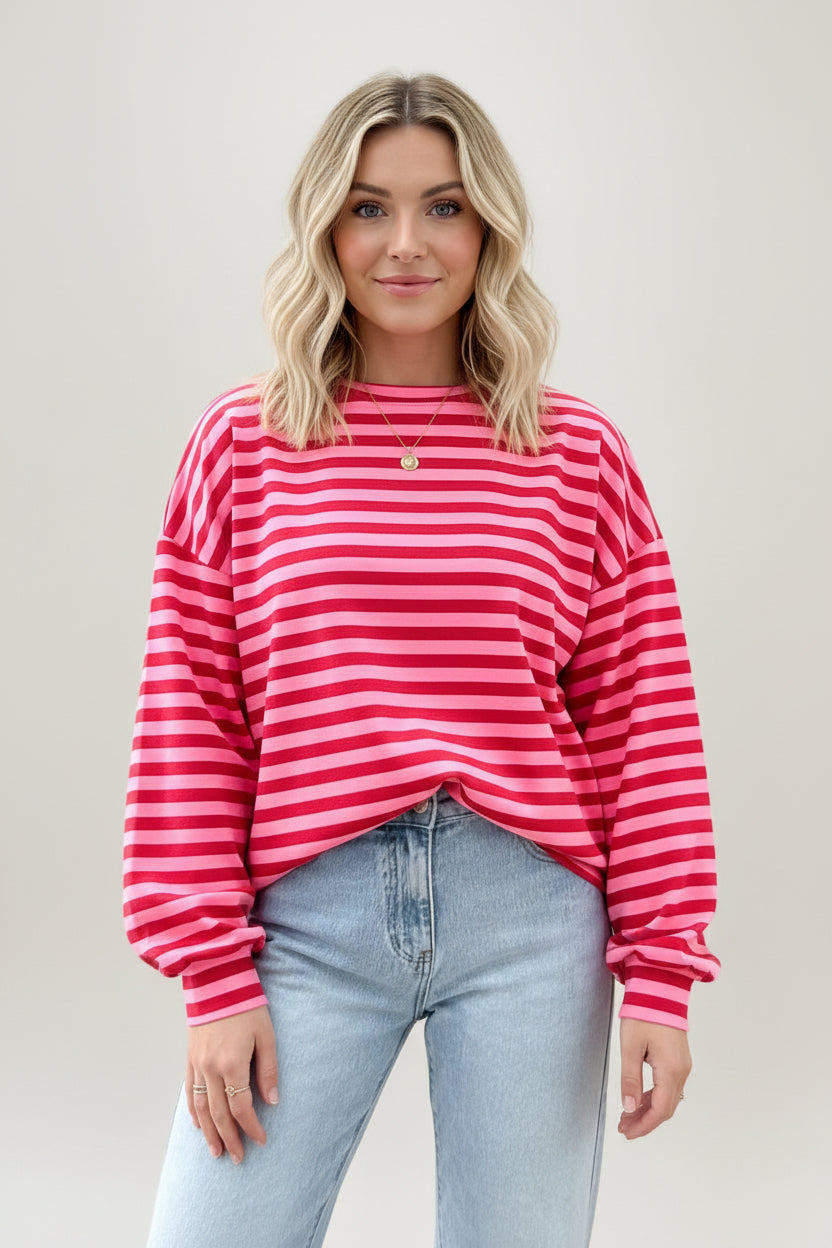 Pullover Sweat Streifen pink rot