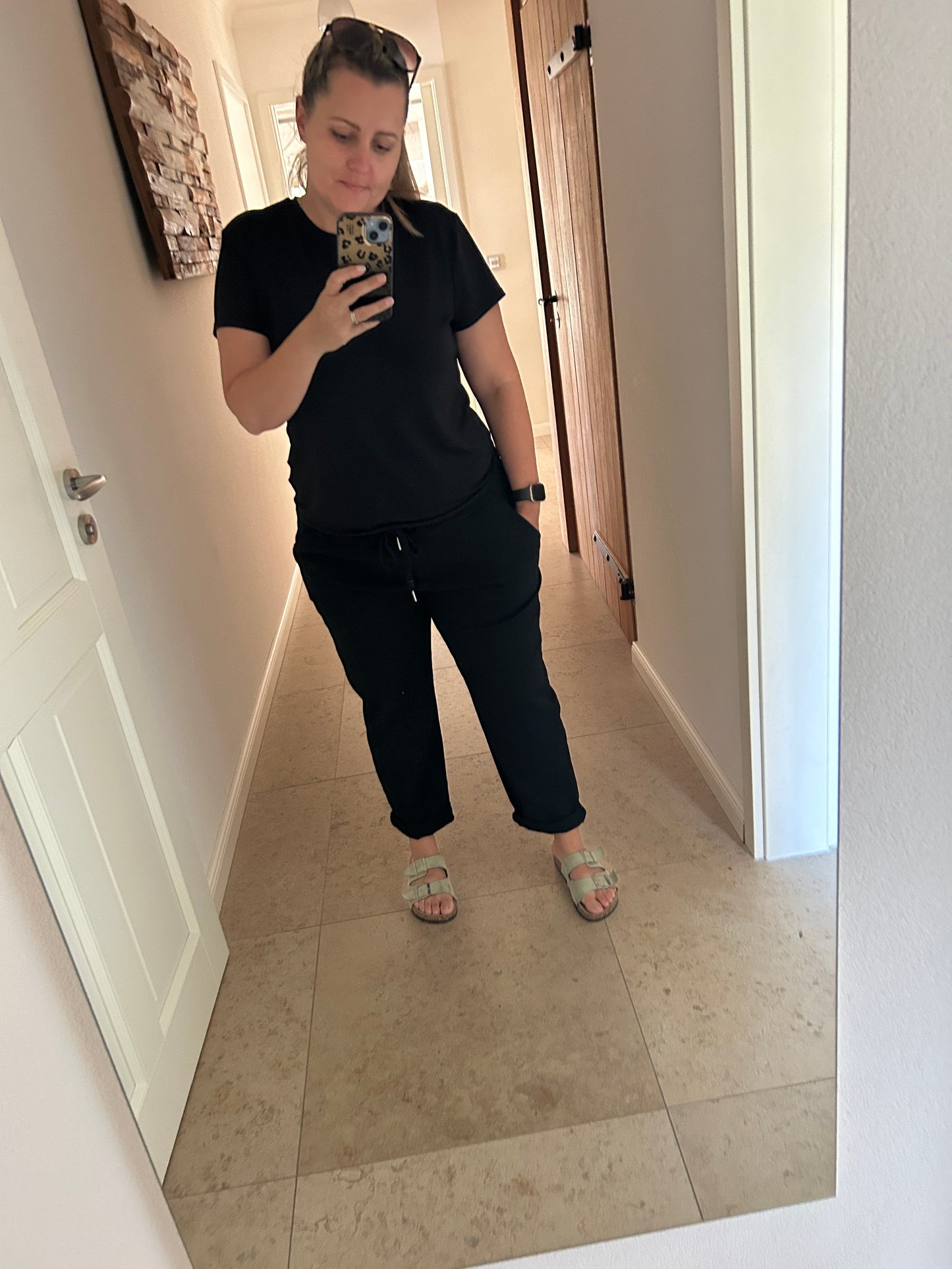 Hose Stoff Jogging schwarz