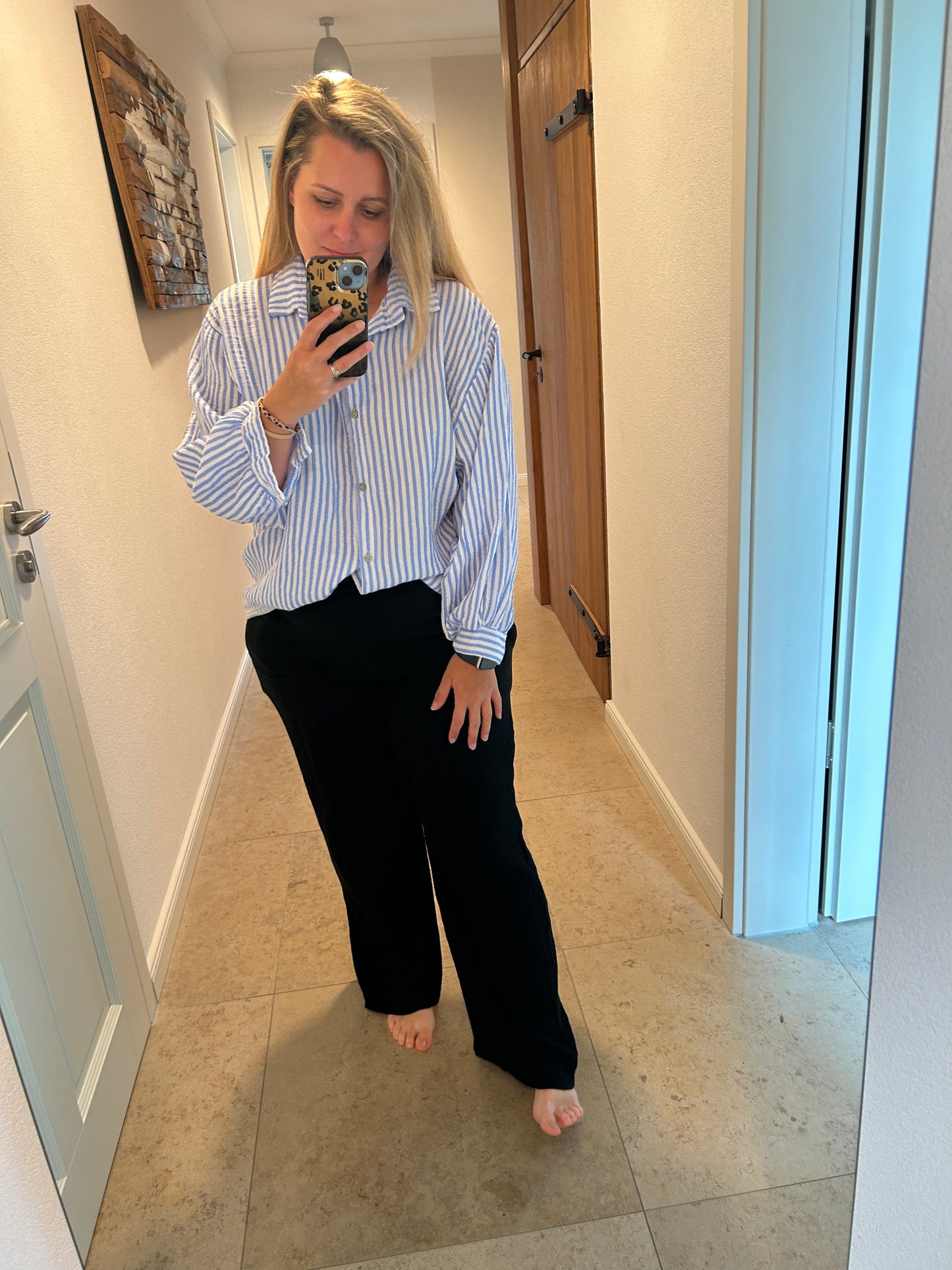 Bluse Musselin Streifen hellblau