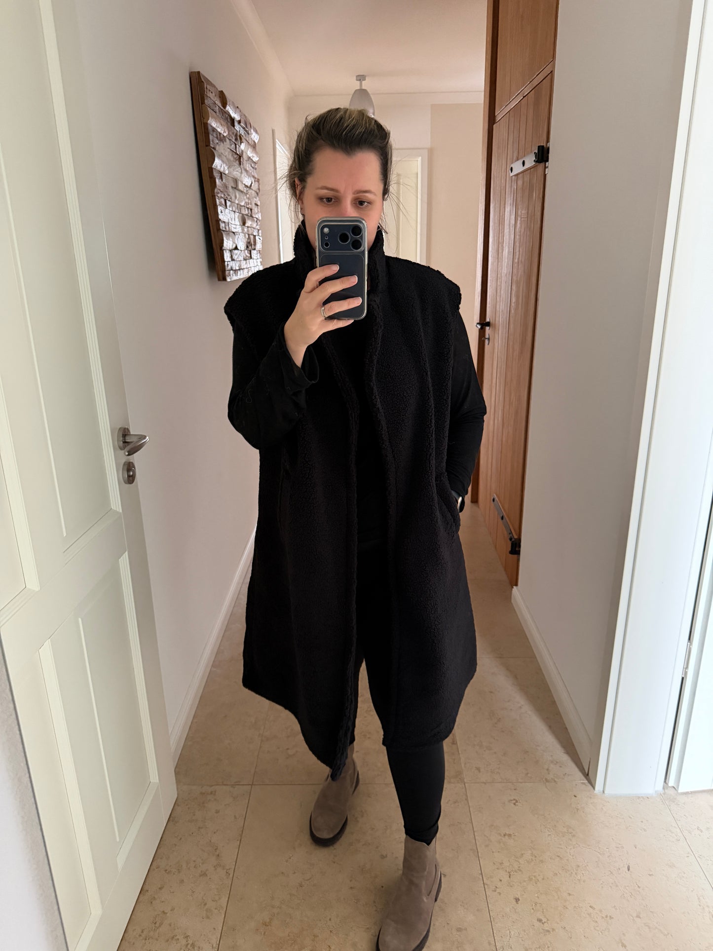 Teddy Weste Lang Schwarz