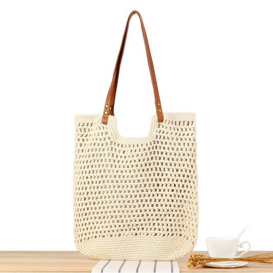 Schultertasche, zweifarbige geflochtene Strandtasche