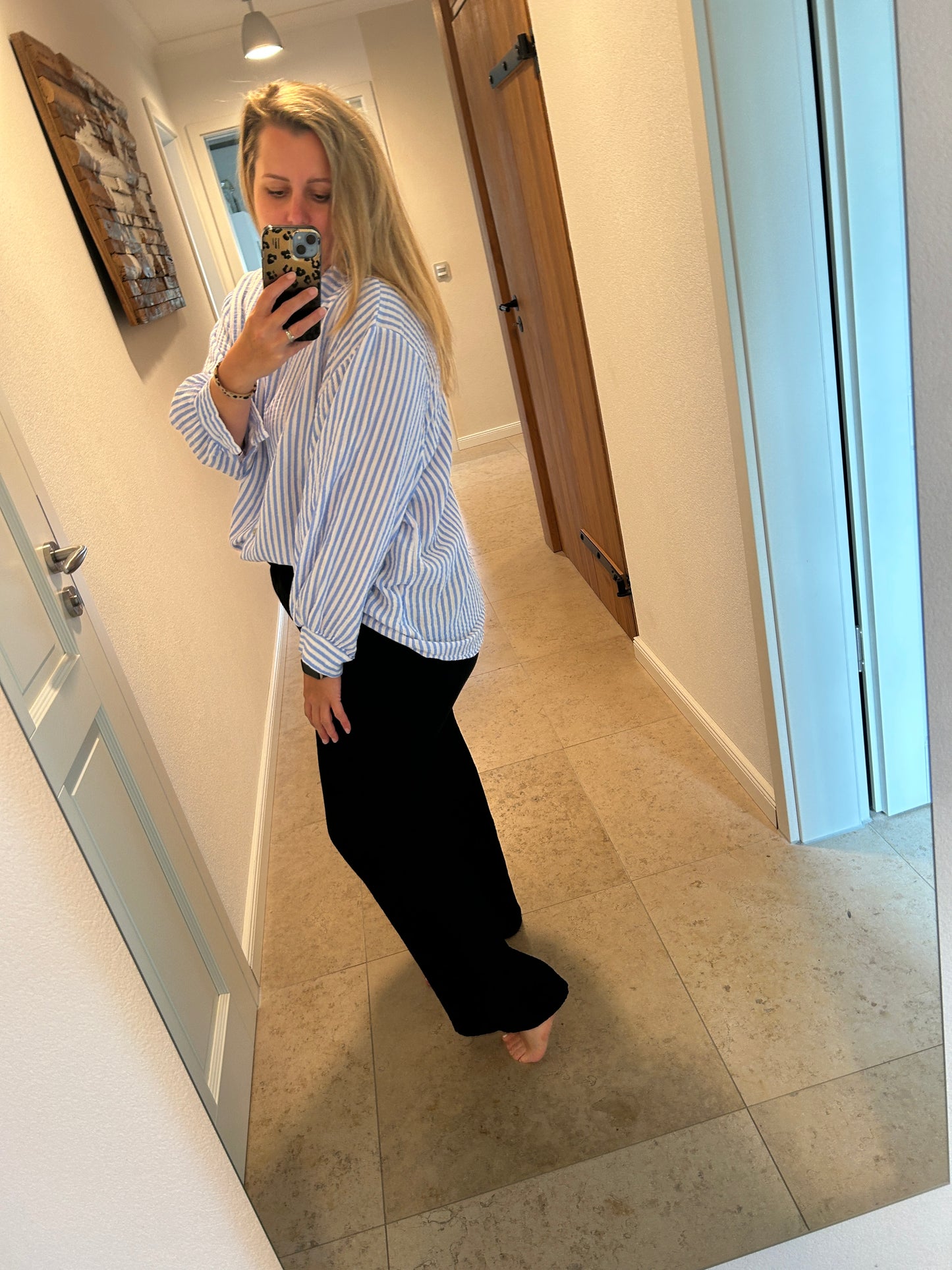 Bluse Musselin Streifen hellblau