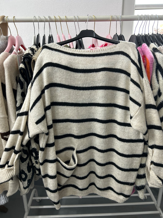 Strick Pullover Streifen beige schwarz