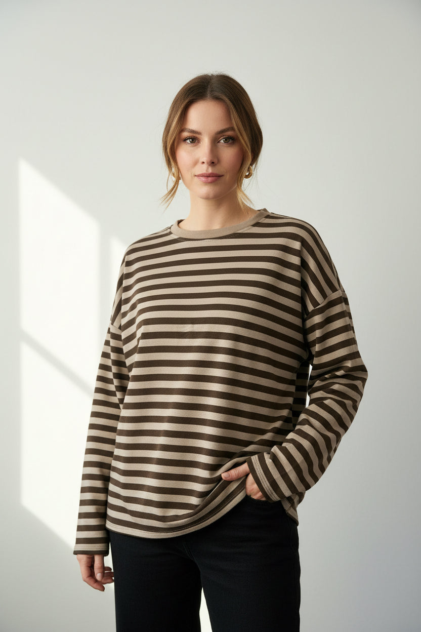 Sweatshirt Pullover Streifen braun