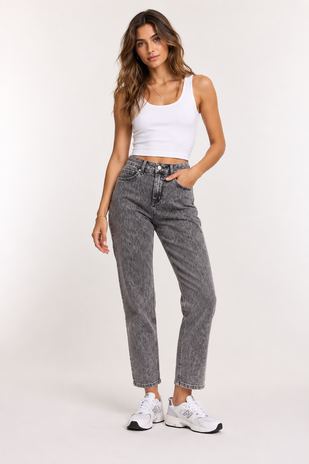 Mom Jeans Stretch Leo Grau