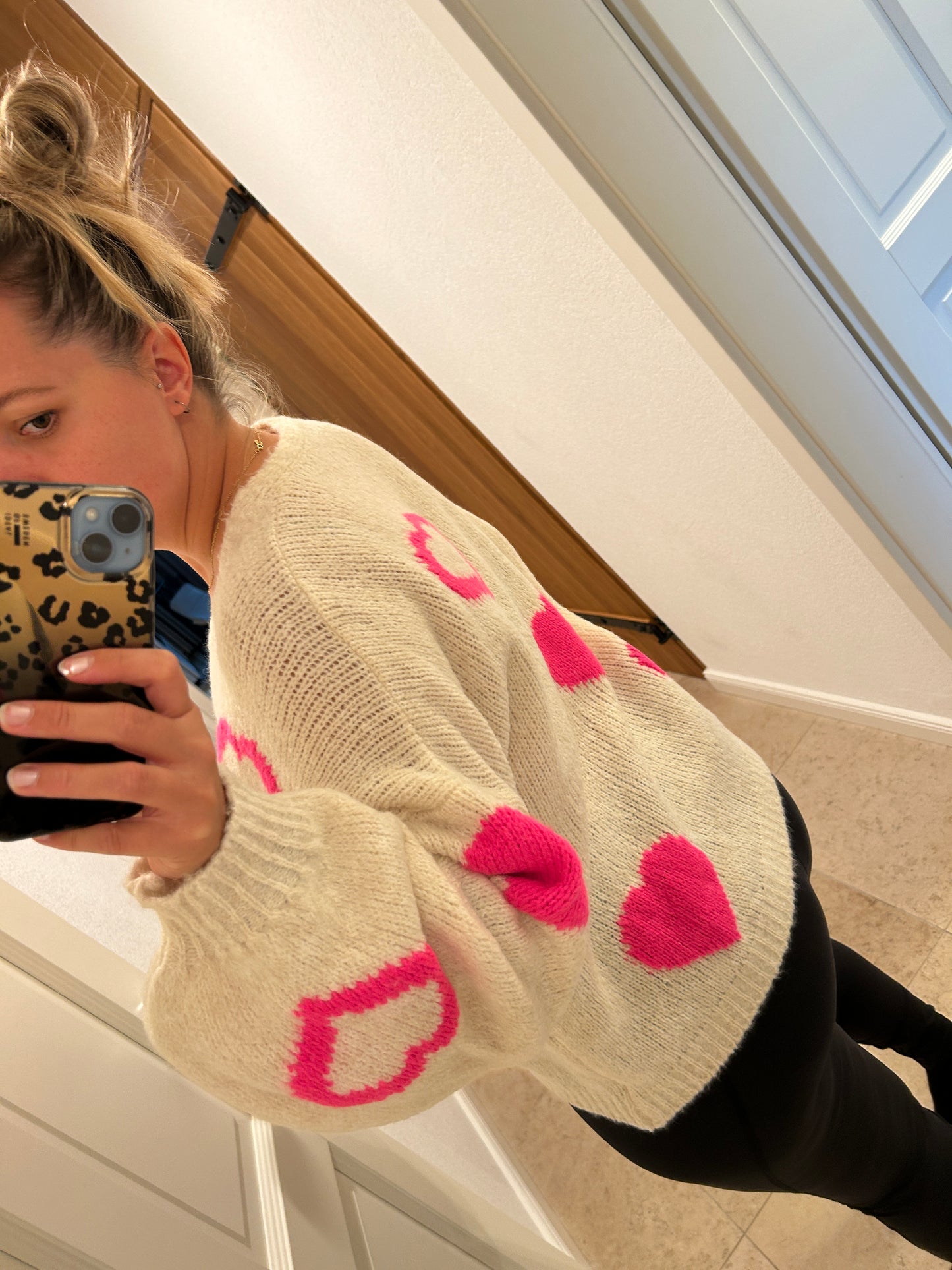 Cardigan Creme Pinke Herzen