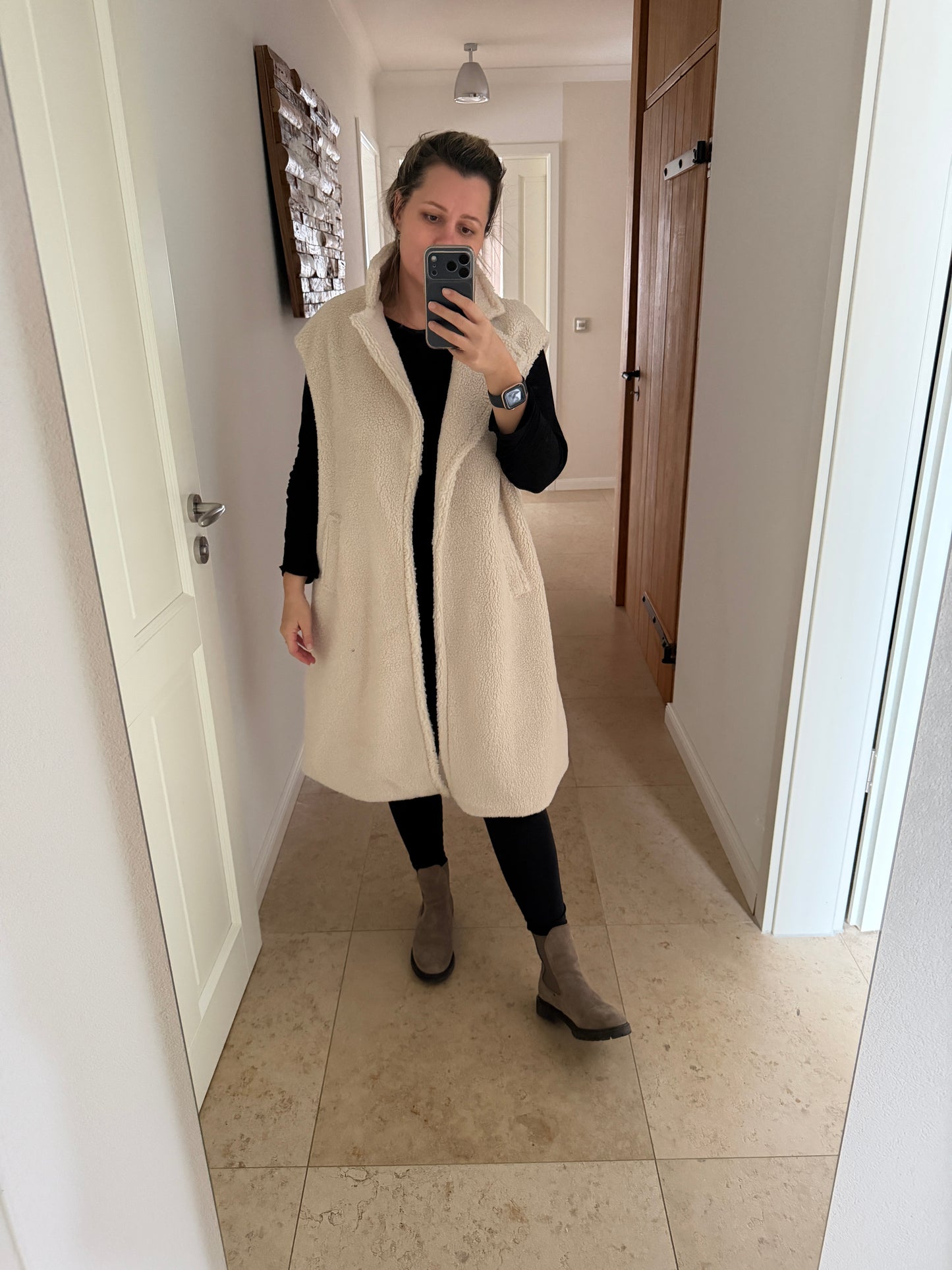 Teddy Weste Lang Ecru