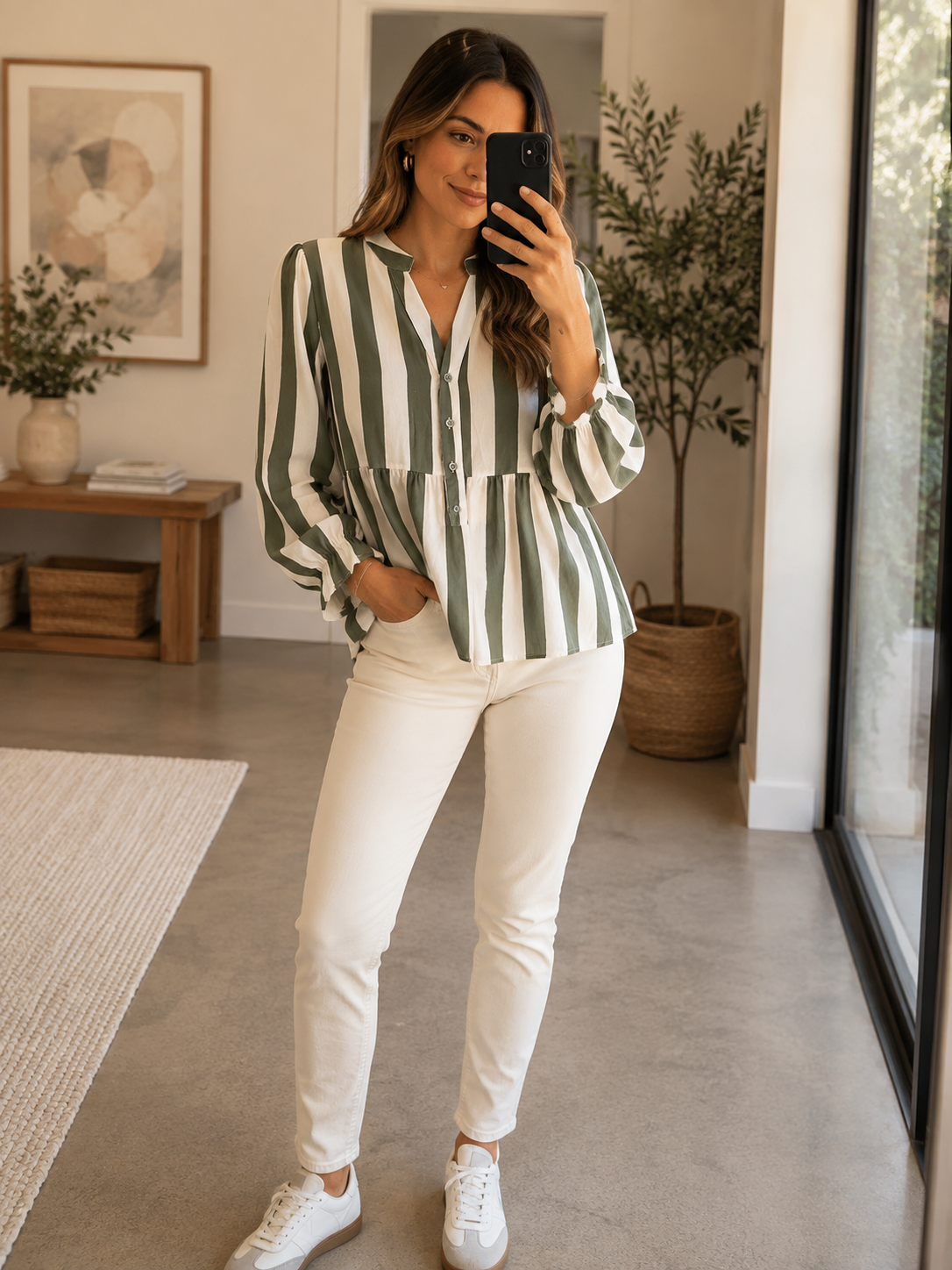 Bluse gestreift grün