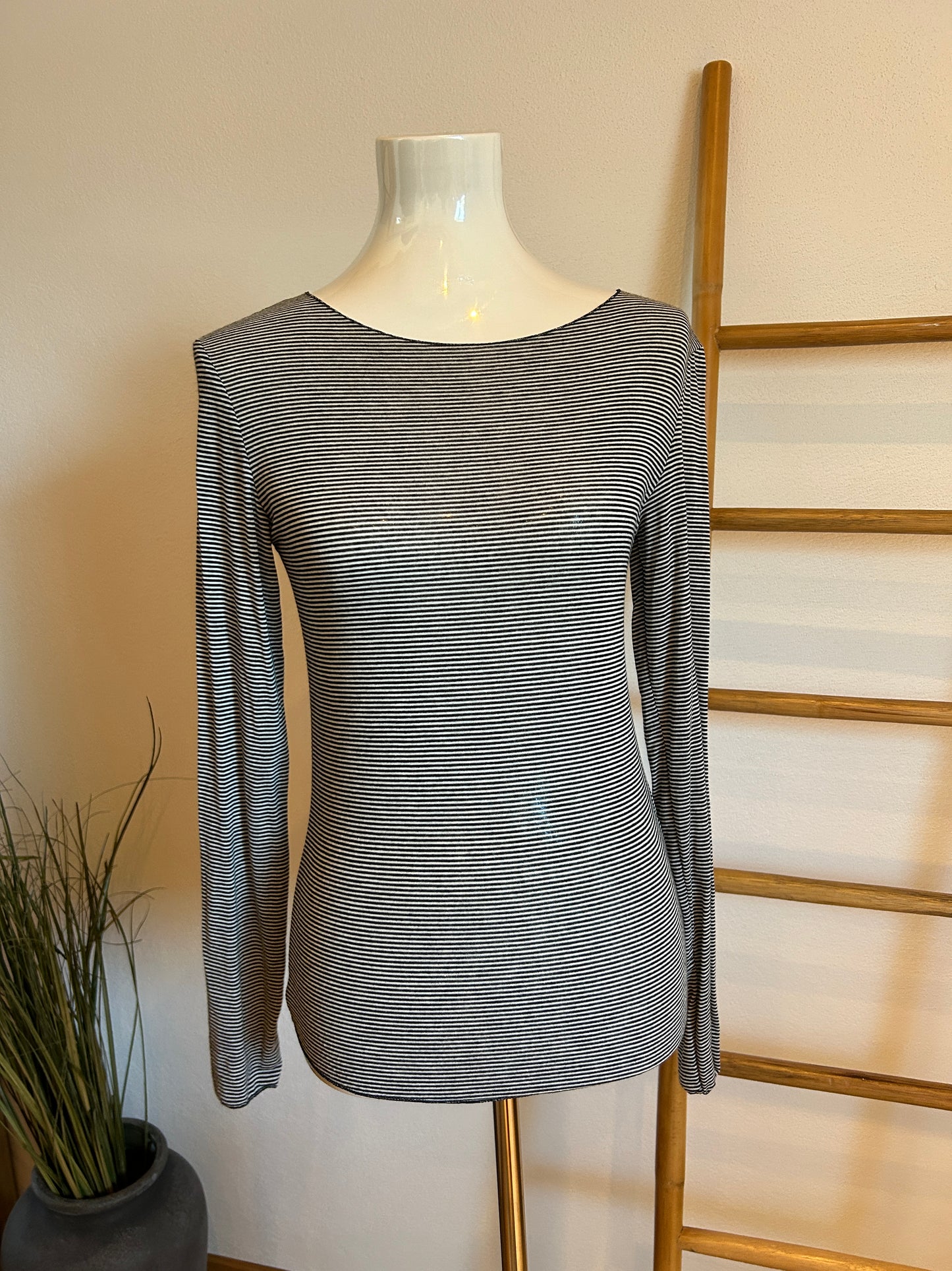 Langarm Shirt Kaschmir Streifen schwarz weiß