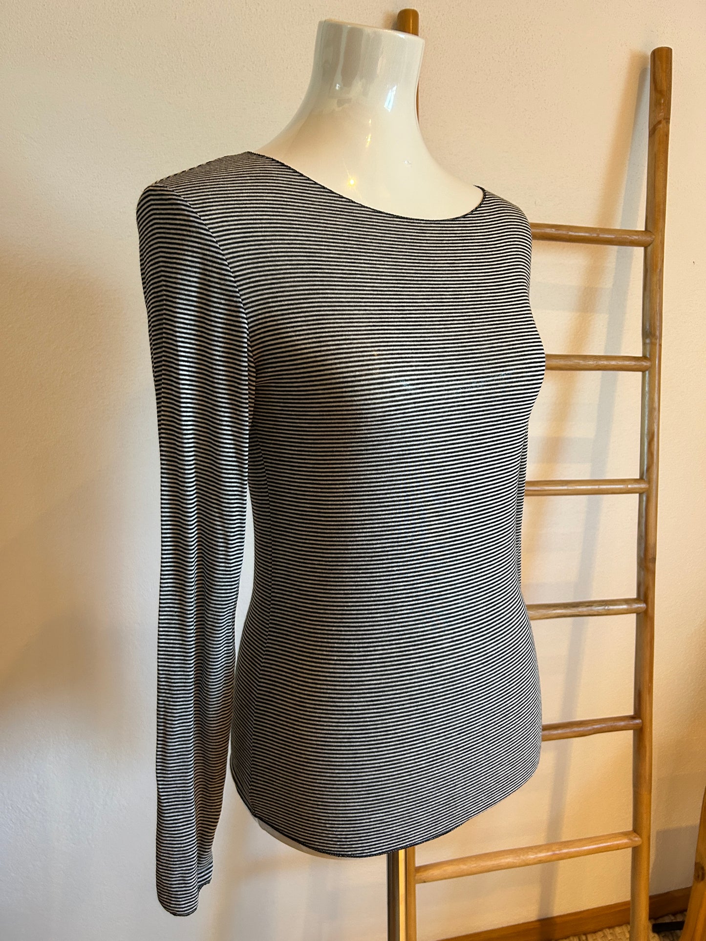 Langarm Shirt Kaschmir Streifen schwarz weiß