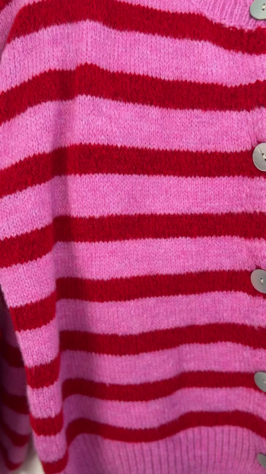 Cardigan Streifen pink rot