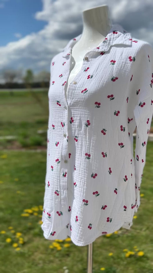 Bluse Musselin weiß Kirschen