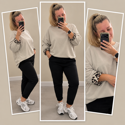 Shirt Langarm mit Leo Detail Taupe