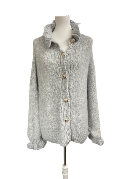 Cardigan mit Blumen Kragen hellgrau