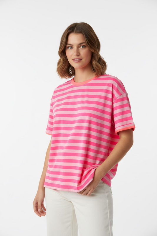 Shirt mit Rückendetail pink gestreift