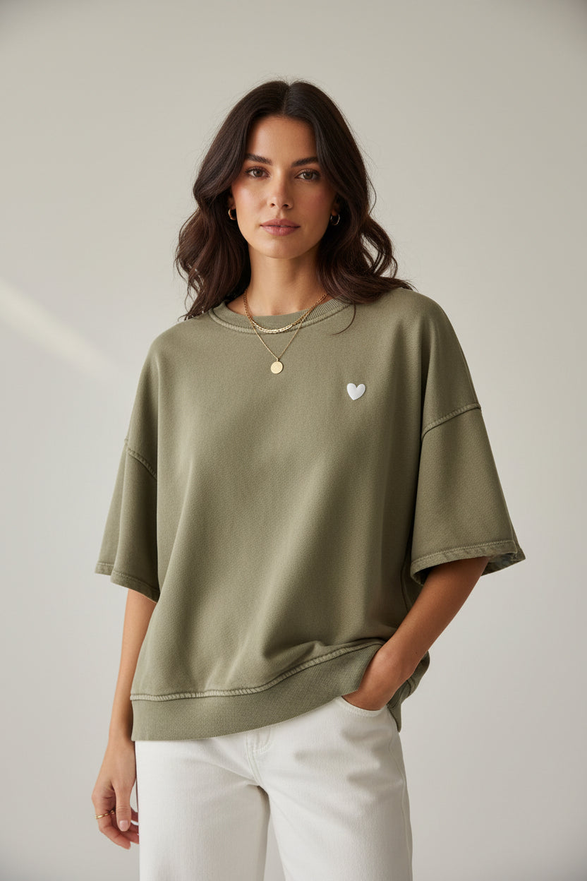 Sweatshirt kurzarm Khaki Herz