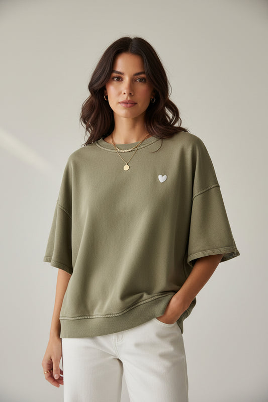Sweatshirt kurzarm Khaki Herz