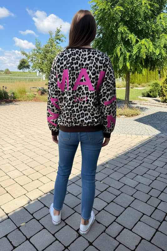 Pullover Namaste Leo Print mit Statement Rücken