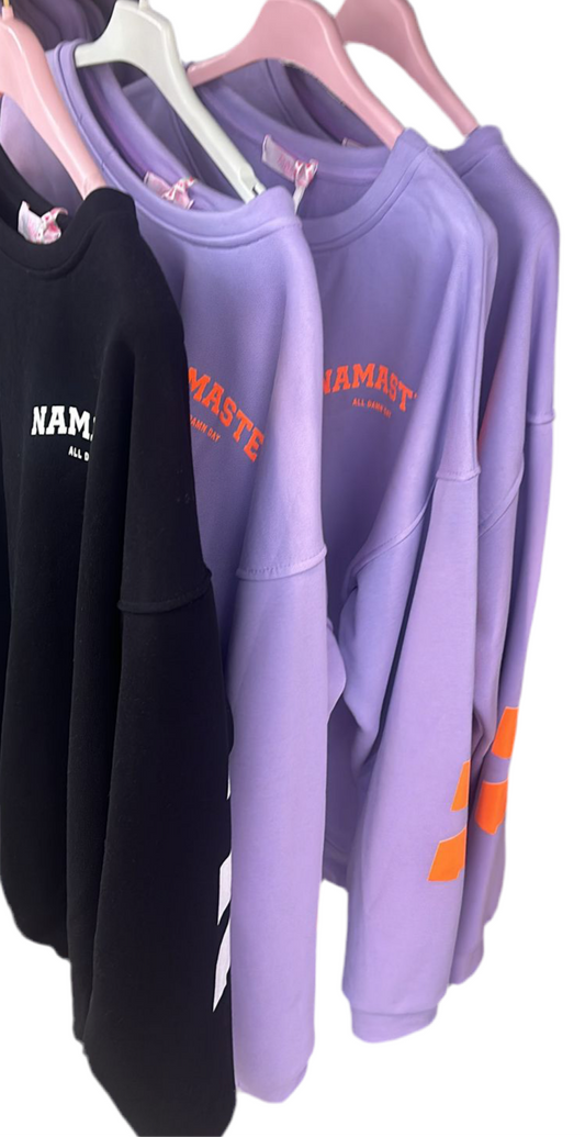 Pullover Namaste Lila Orange Schrift