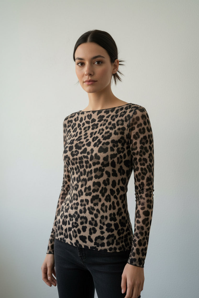 Langarm Shirt Kaschmir Leo braun