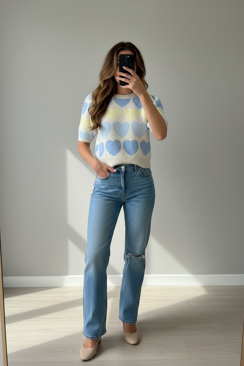 Pullover Puffer Sleeve beige blau