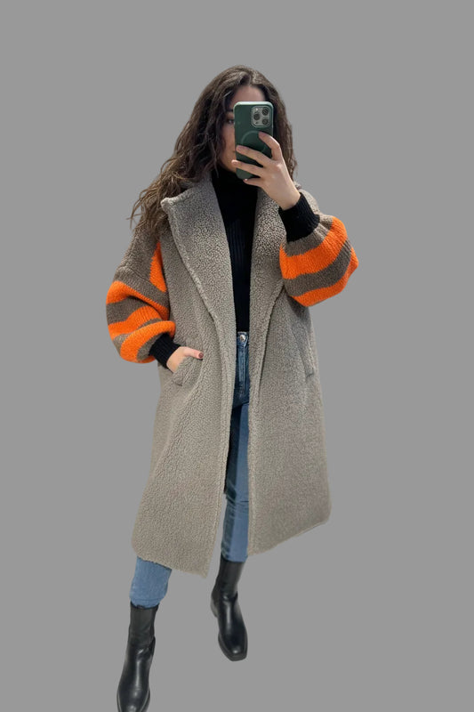 Teddy Weste Lang Taupe