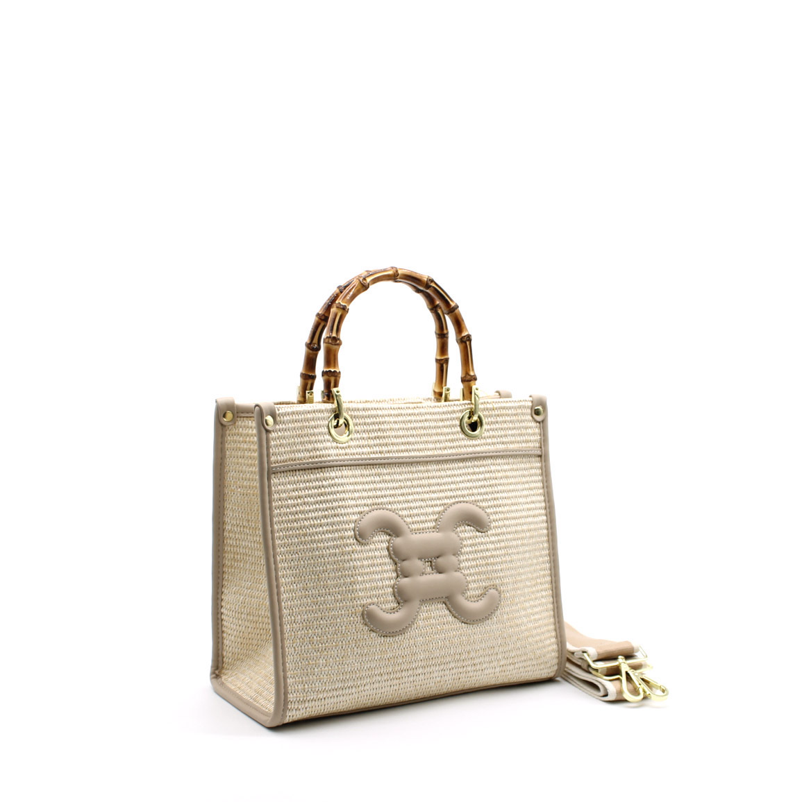 Henkeltasche mit Holzgriff Taupe