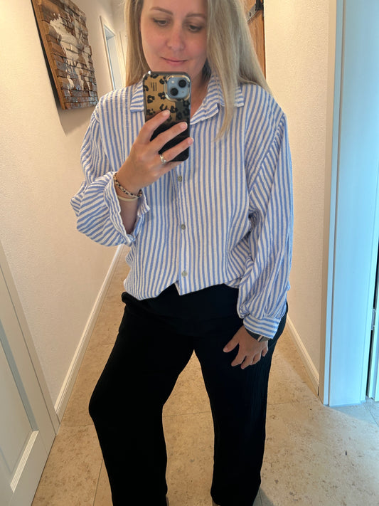 Bluse Musselin Streifen hellblau