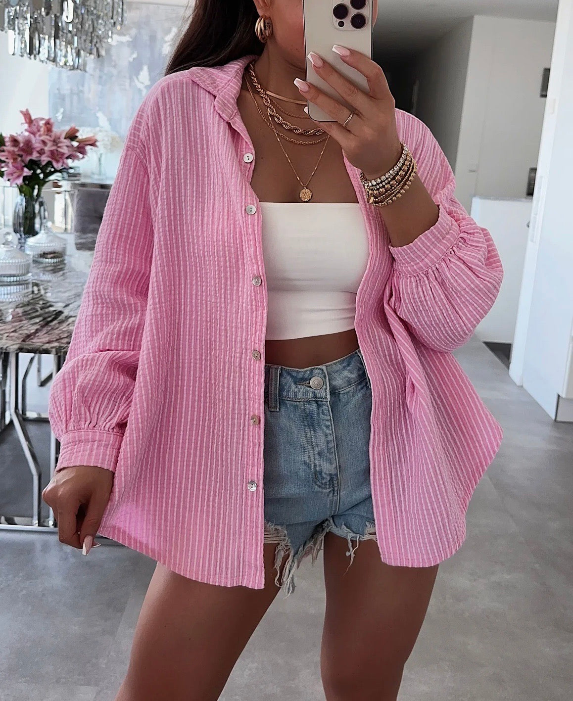 Bluse Musselin Rosa Stripes