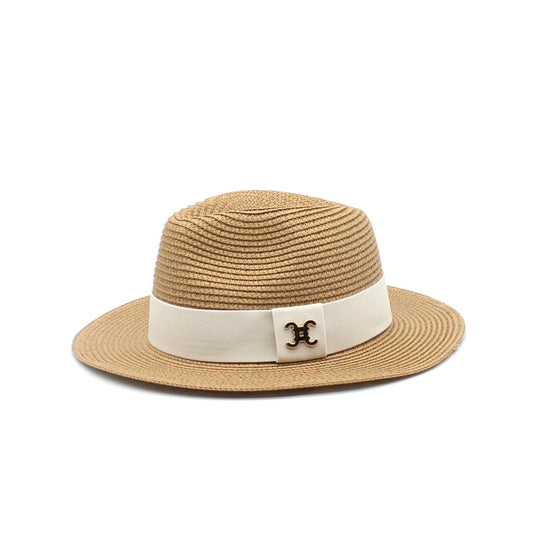 Hut beige weißes Band Celina
