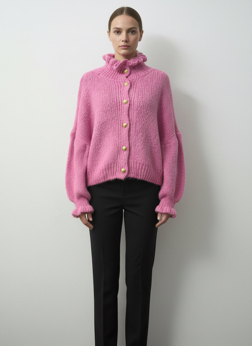 Cardigan Blumenkragen Rosa