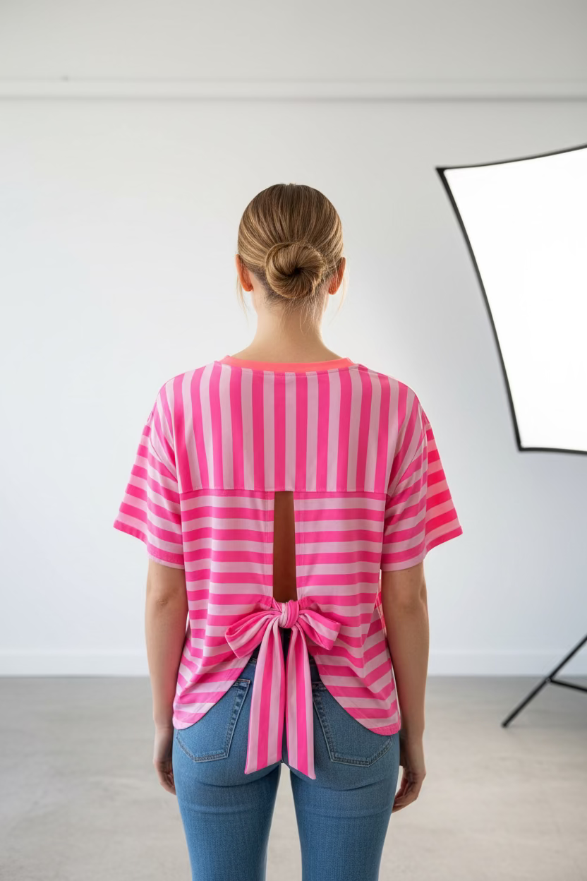 Shirt mit Rückendetail pink gestreift