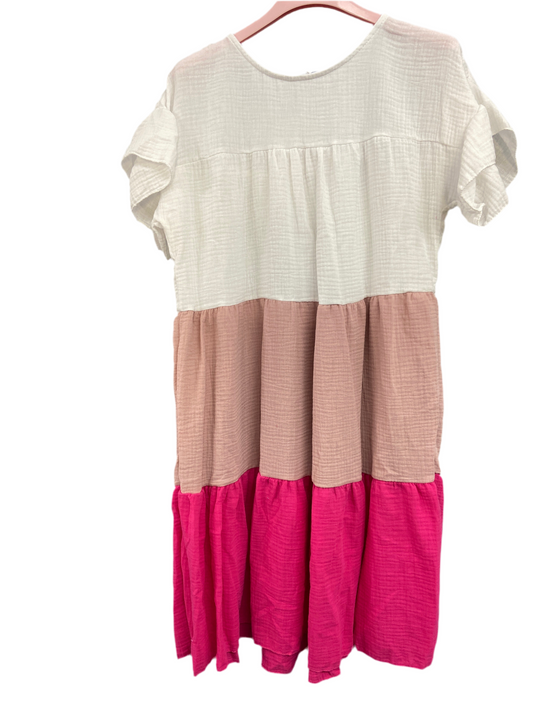 Kleid Musselin weiß rosa pink