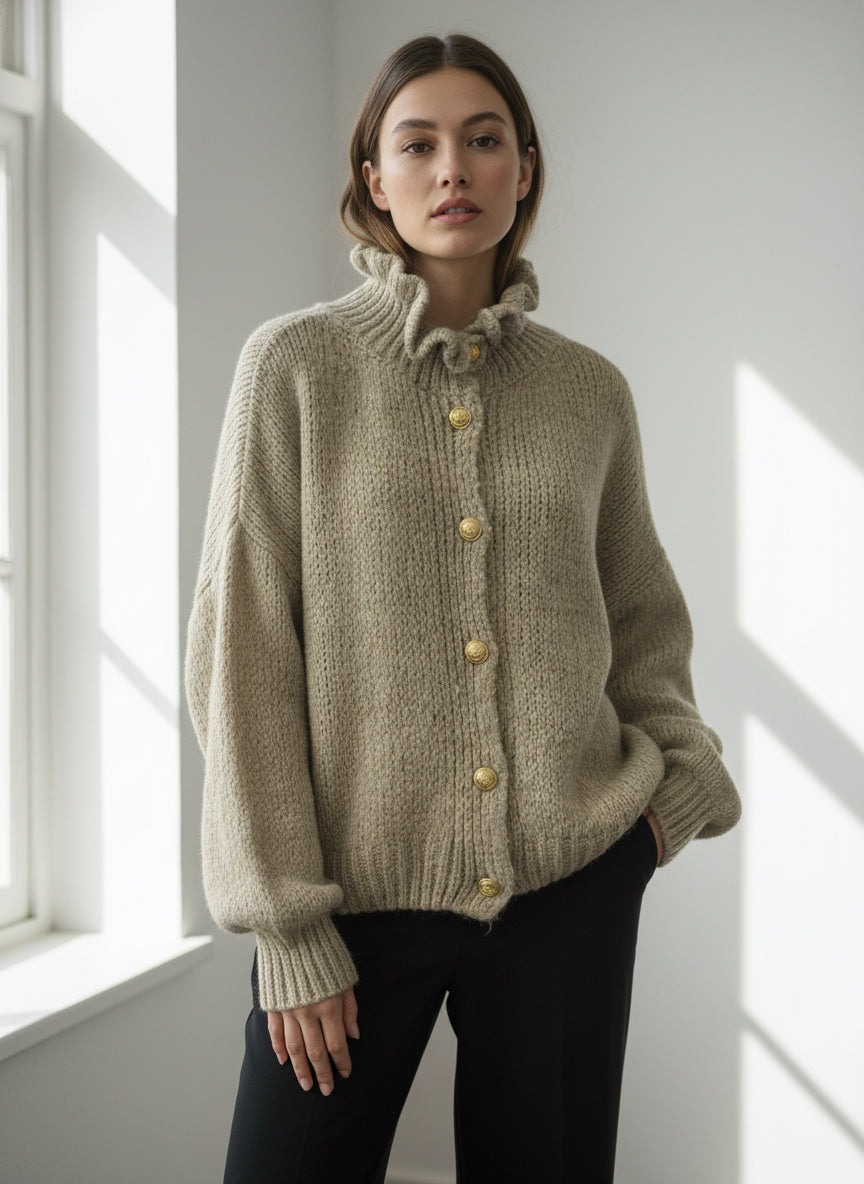 Cardigan Blumenkragen Taupe