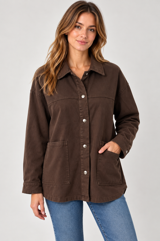Oversize Hemdjacke in Braun