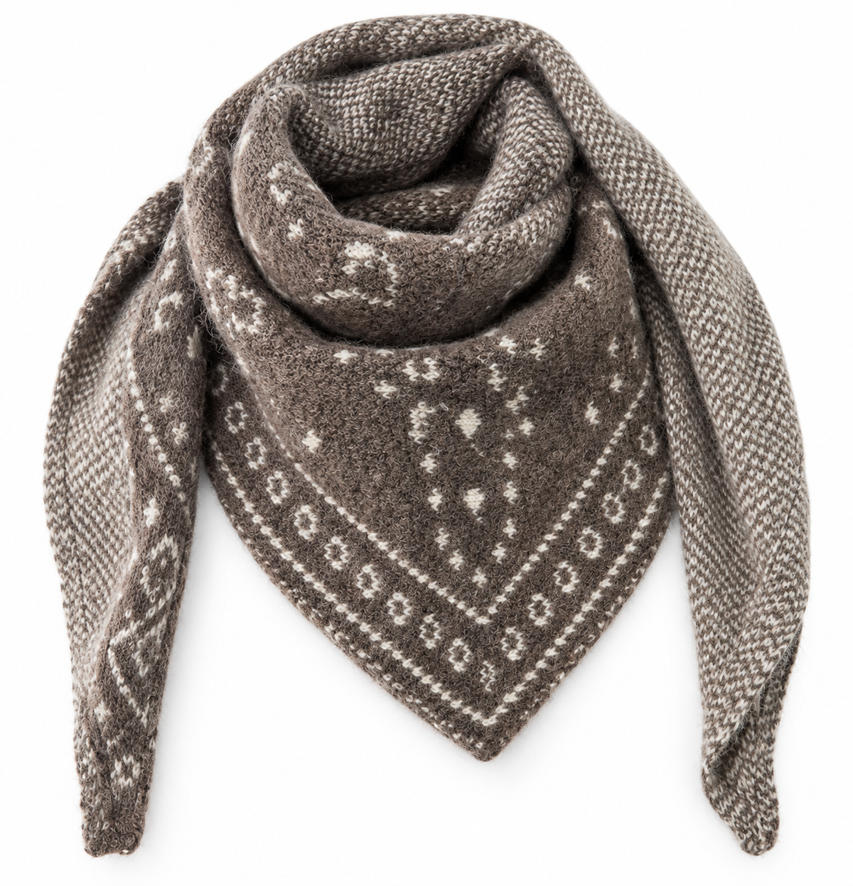 Dreiecksschal mit Norwegermuster in Taupe
