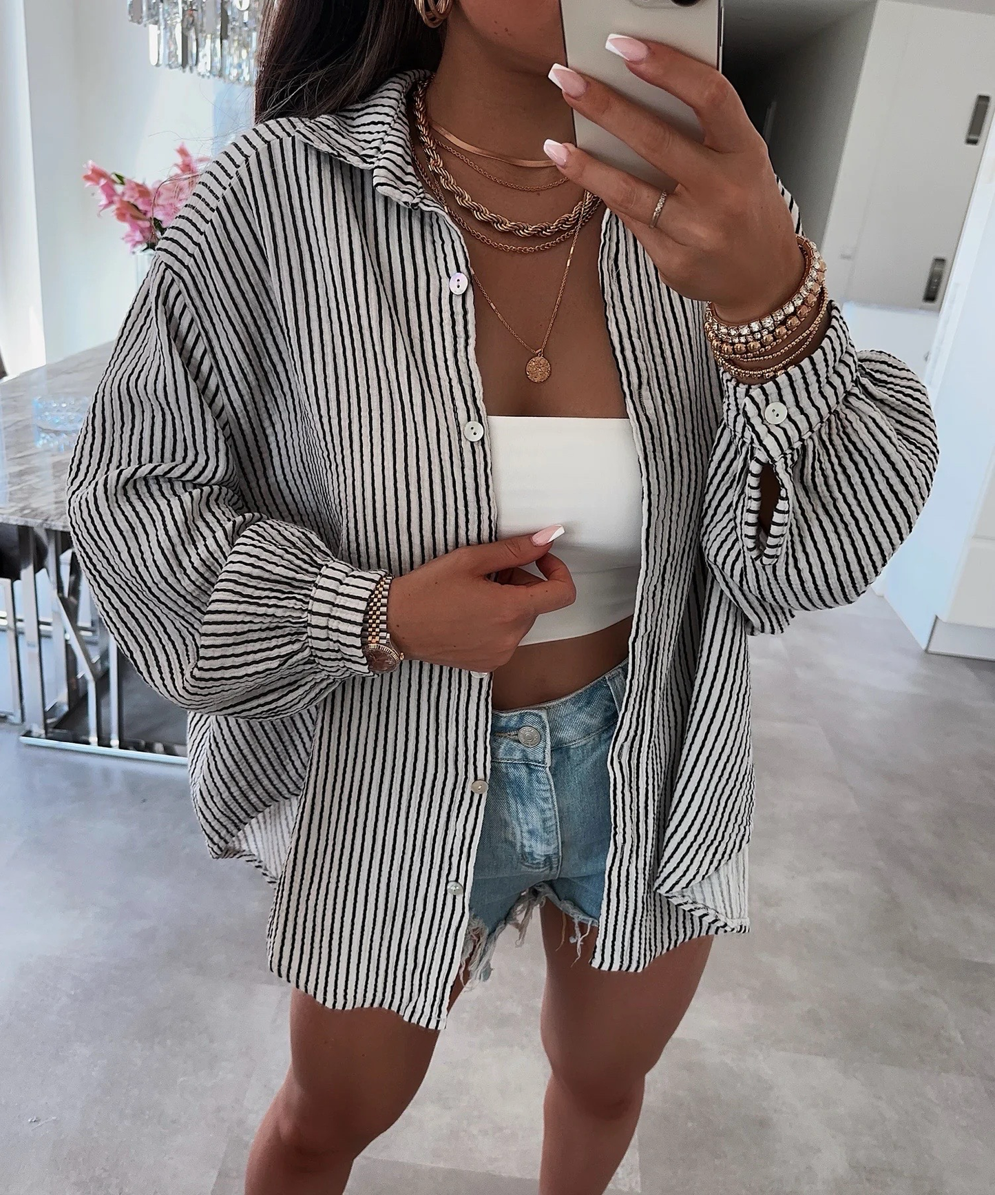 Bluse Musselin Black Stripes