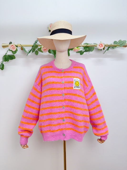 Cardigan Streifen rosa orange