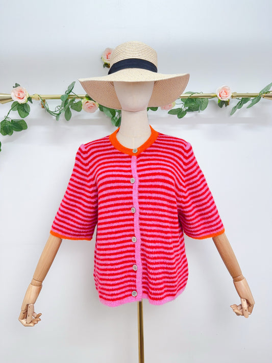 Cardigan Streifen rosa rot orange
